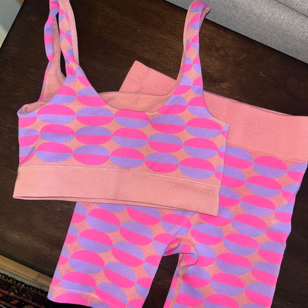 Fabletics Pink and Purple Patterned Workout Set - image 1